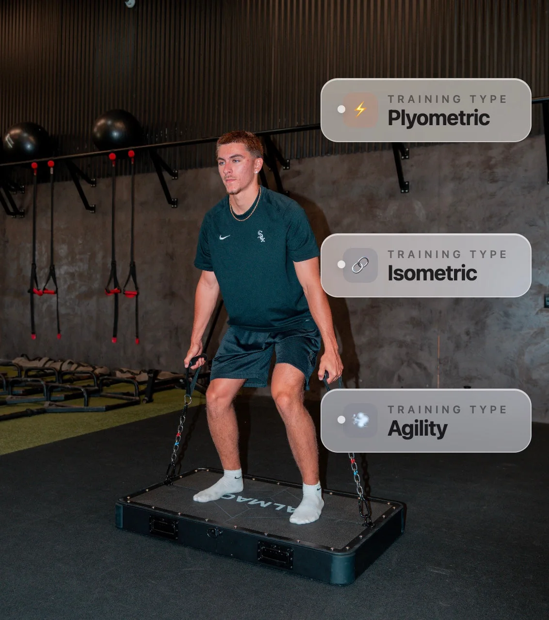 Athlete training on the Calmach platform: plyometric, isometric and agility